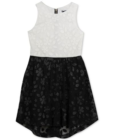 Rare Editions Flower-Appliqué High-Low Dress, Big Girls (7-16)