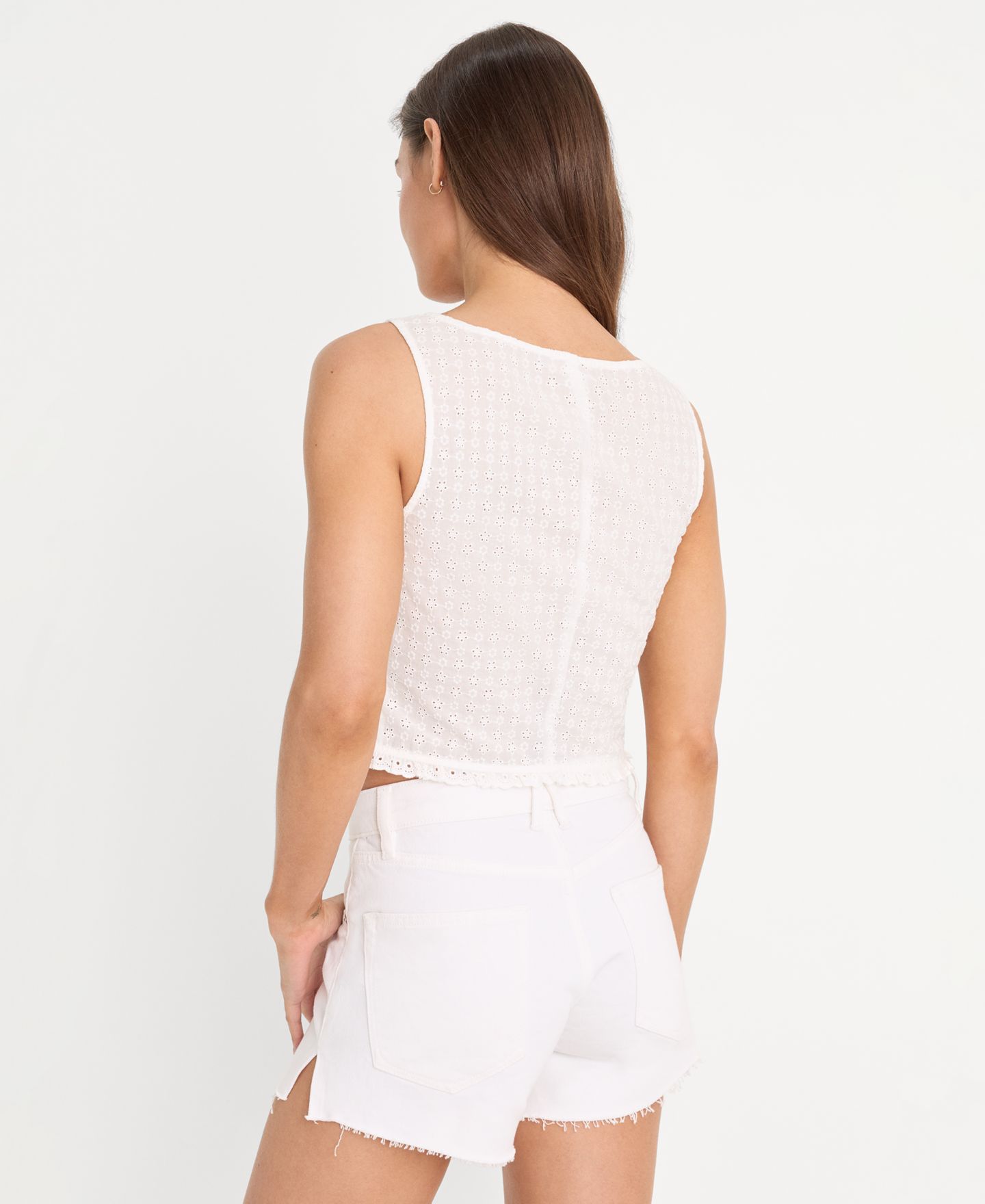 Женский топ Good American Eyelet Sleeveless Scoop Neck Cotton, цвет: Белый — фото 4