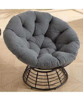 360degree(s) Swivel Rattan Papasan Chair, Indoor Outdoor Wicker Accent Chair with Soft Thick Cushion, 300 LBS Capacity for Balcony