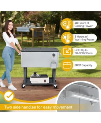 80 QT Rolling Cooler Portable on Wheel Beverage Cart Patio Bar Party Pool