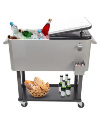 80 QT Rolling Cooler Portable on Wheel Beverage Cart Patio Bar Party Pool