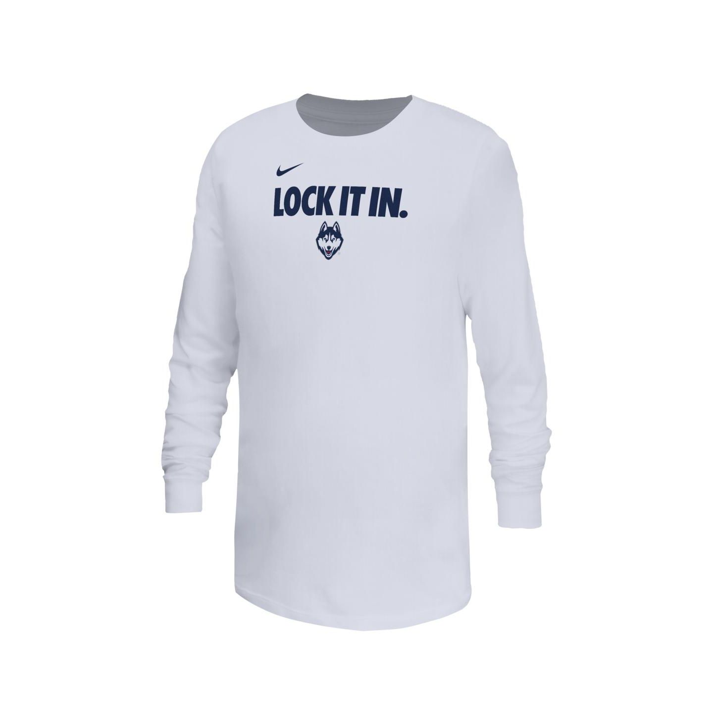Детская футболка Nike White UConn Huskies On-Court Bench Legend Dri-FIT Long Sleeve — фото 1