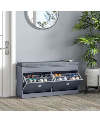 Shoe Rack Bench for Entryway with Cushion, 2 Drawers, Holds 8 Pairs