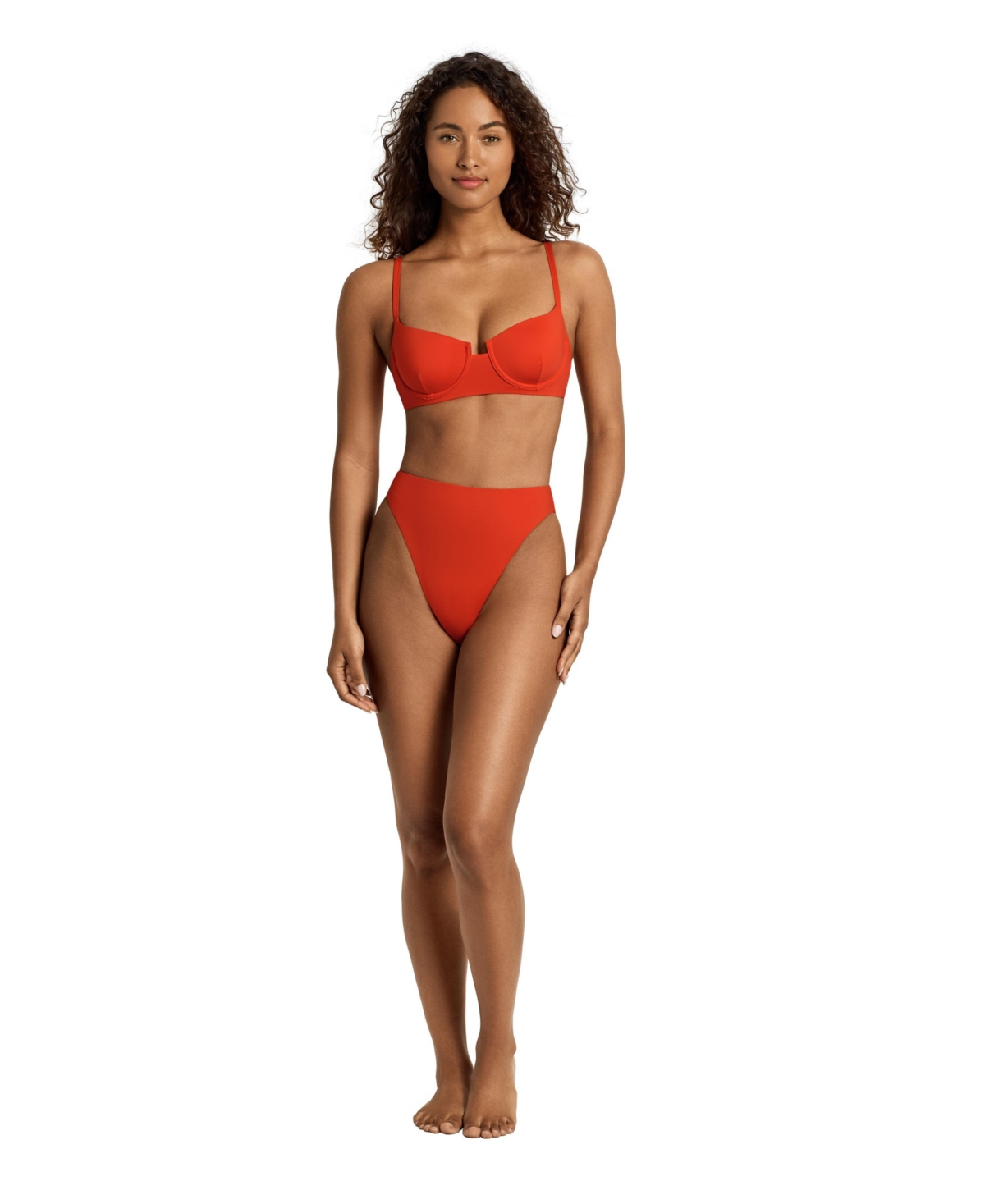 Lauren Ralph Women's Sunburst Orange Notch Underwire Bralette Swimsuit Top