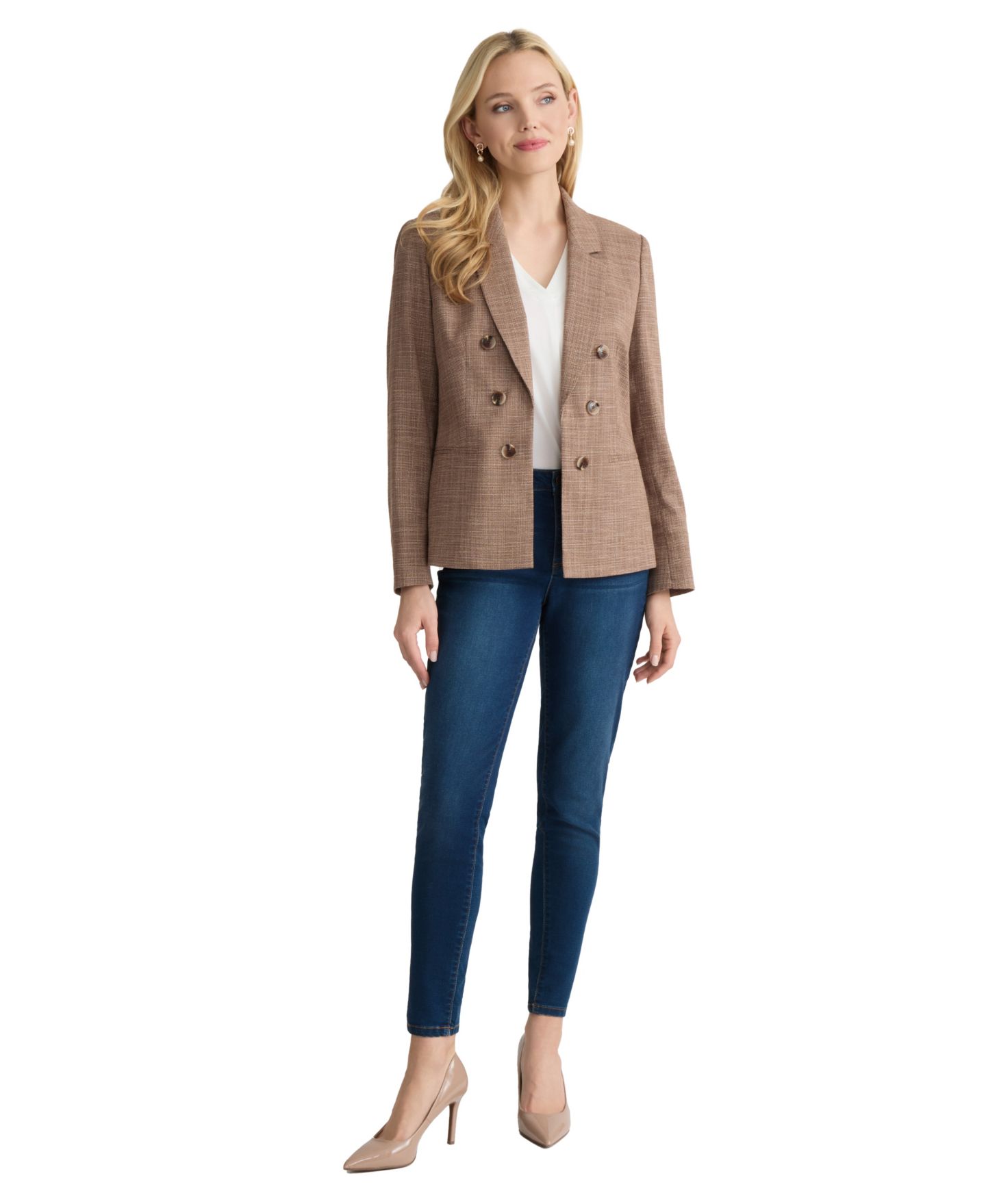 Женский пиджак Jones New York Petite Double-Breasted Basket-Weave 3/4-Sleeve Blazer, цвет: Разноцветный — фото 2