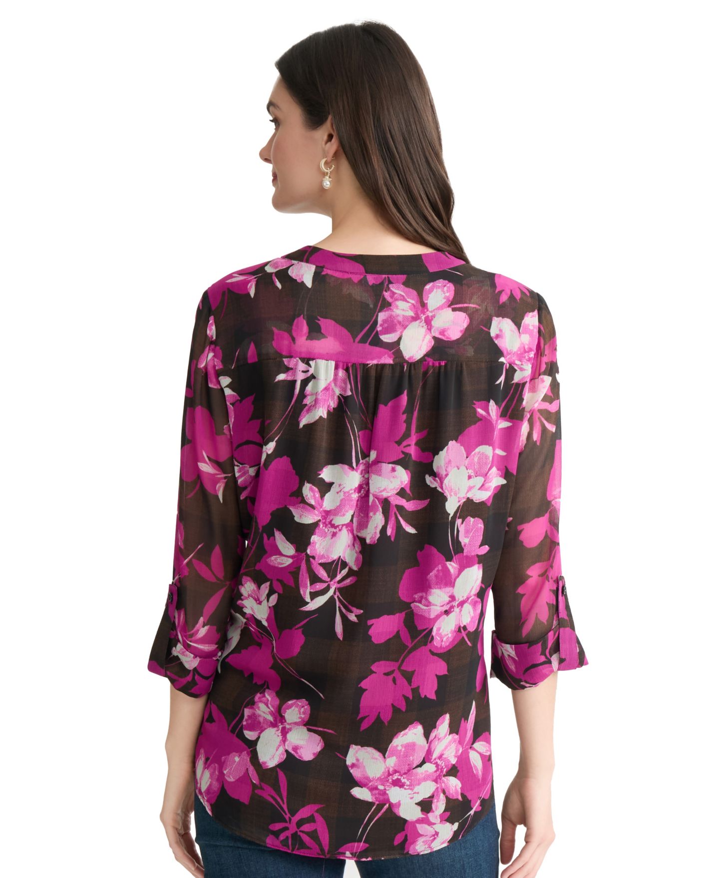 Женский топ Jones New York Printed V-Neck Top, цвет: Разноцветный — фото 4