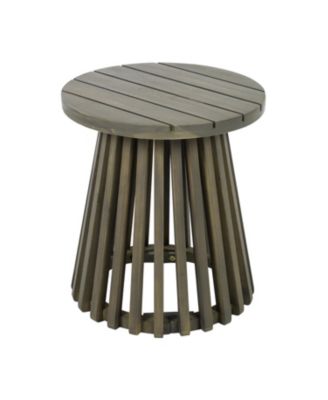 Outdoor Acacia Wood Conversation Set 2 Club Chairs with Foldable End Table Grey Finish Cream Cushion for Garden Patio Deck