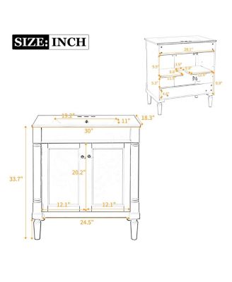  Bathroom Vanity with Ceramic Sink, Modern White Freestanding Cabinet, Soft Closing Doors and Adjustable Shelf for Small Spaces-Sillysis