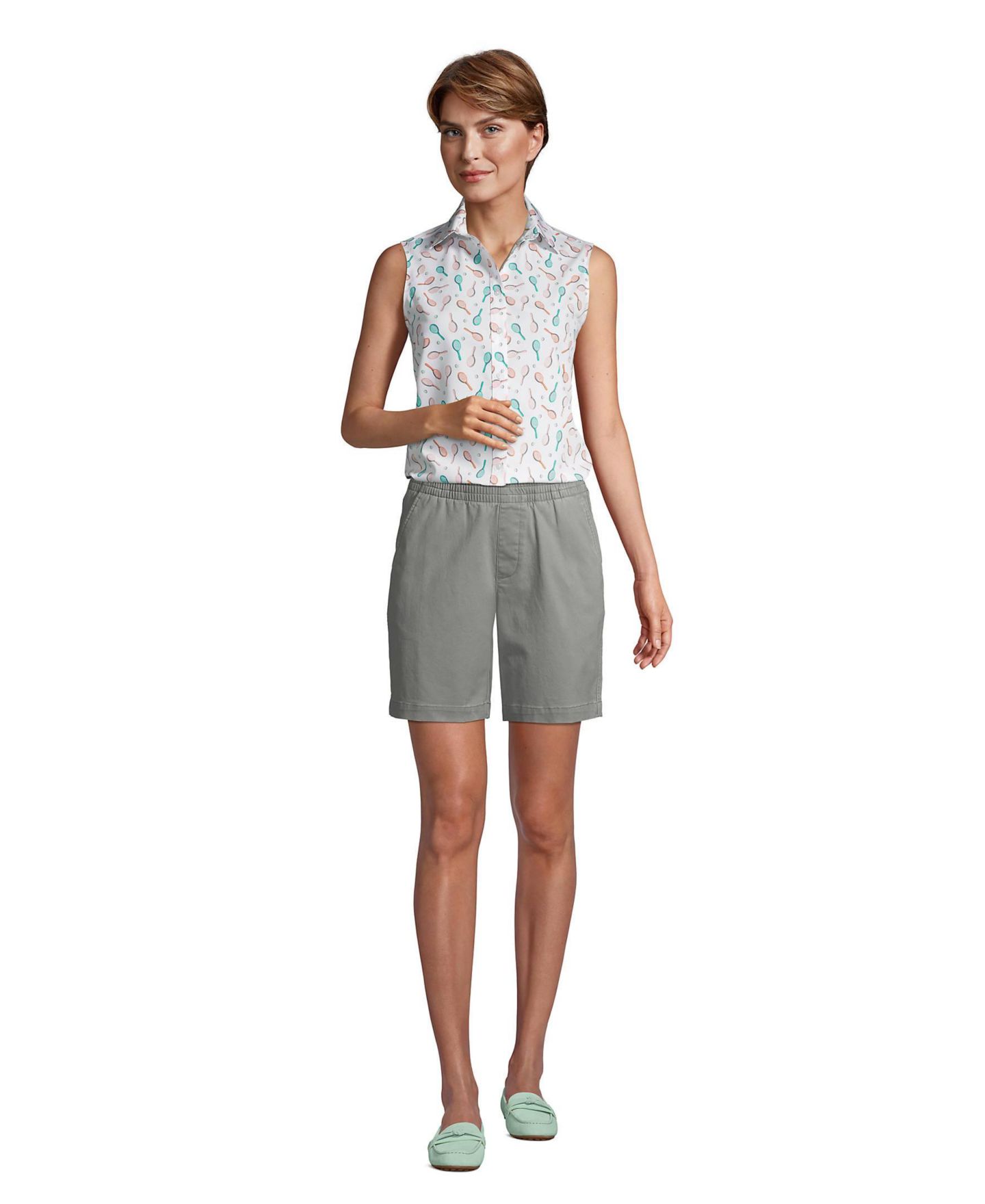 Женская рубашка Lands' End No Iron Supima Cotton Sleeveless, цвет: Белый с принтом — фото 4