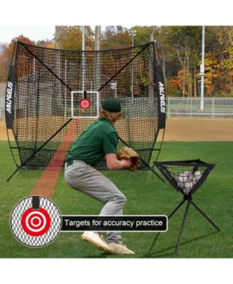 Baseball Softball Practice Net with Batting Tee and Ball Caddy, Bonus Strike Zone Target and Bow Frame