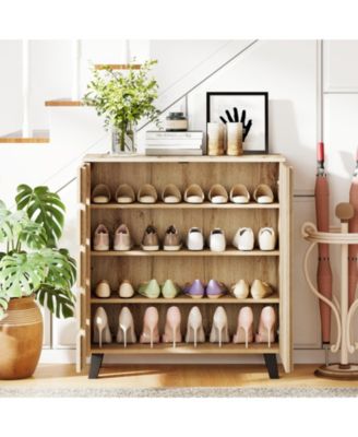 4-Tier Shoe Storage Cabinet with Louvered Doors and Removable Shelves, 31.5 x 13 x 34.5 in