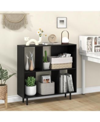 4-Compartment Open Shelf Bookcase with Metal Legs, 35.5 x 12 x 35.5 in