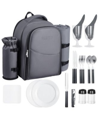 2-Person Picnic Backpack with Insulated Cooler, Blanket and Tableware Set