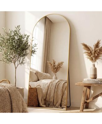 Mirror Floor Mirror, Arch Floor Standing Mirror Freestanding Arch Full Body with Stand for Bedroom, Hanging Mounted for Living Room Cloakroom