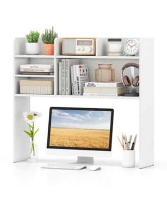 Desktop Bookshelf Countertop Storage Hutch with 6 Adjustable Shelves, 37 x 9.5 x 33.5