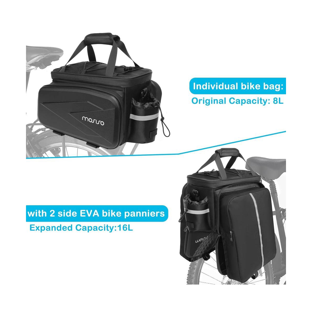 Aoligeijs Insulated Bike Rear Rack Bag 8L Trunk Cooler with Foldable Panniers, Waterproof Cycling Storage Bag with Shoulder Strap for Commuting
