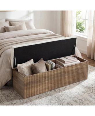 Upholstered End of Bed Storage Bench, 63" Farmhouse Wooden Entryway Bench with Cushion, Padded Ottoman with Shoe Storage