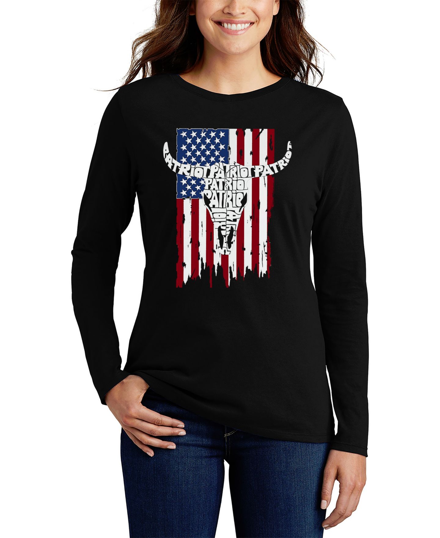 Женская футболка LA Pop Art Patriot Flag Word Art Flowy, цвет: Чёрный — фото 1