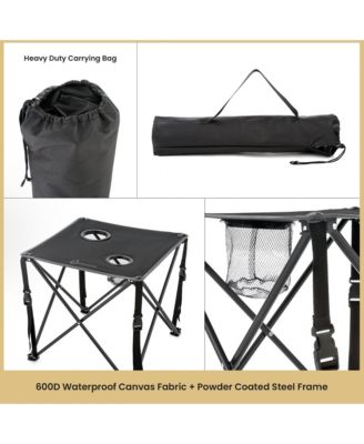 26" Heavy-Duty Portable Folding Camping Table, Square 600D Canvas Top, 2 Cup Holders, Steel Frame, Carry Bag, 2-Pack