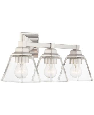 Mencino Mid Century Modern Wall Light Satin Nickel Silver Metal Hardwired 20" Wide 3-Light Fixture Clear Glass Cone Shade for Bathroom Vanity Mirror House Home Room Decor - Regency Hill