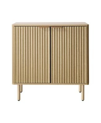 Mid-Century Fluted Bar Cabinet with Barn Doors and 2-Tier Storage, 31.5 x 14.7 in