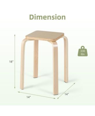 Set of 4 Colorful Square Wooden Stools with Anti-Slip Felt Mats