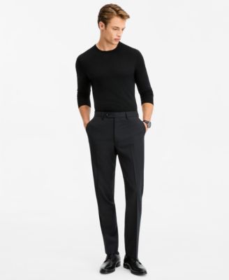 Men's Modern-Fit Black 100% Wool Suit Separate Pants