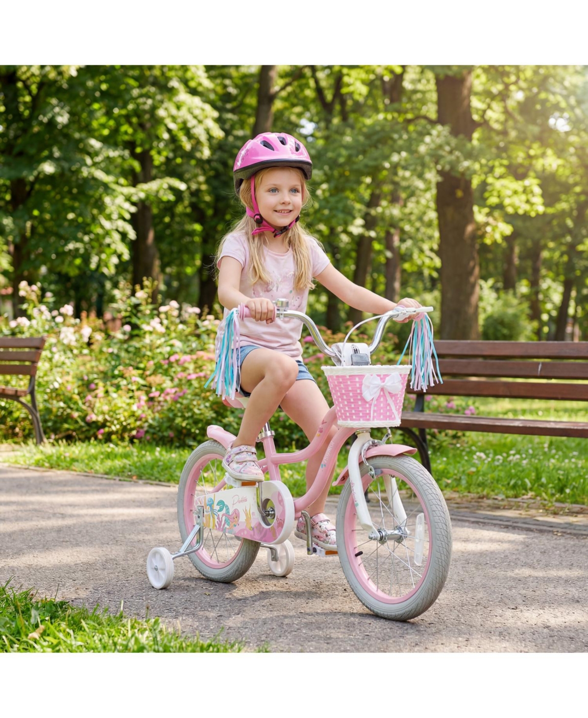 Slickblue Adjustable Kids Bike with Front Basket and Streamers