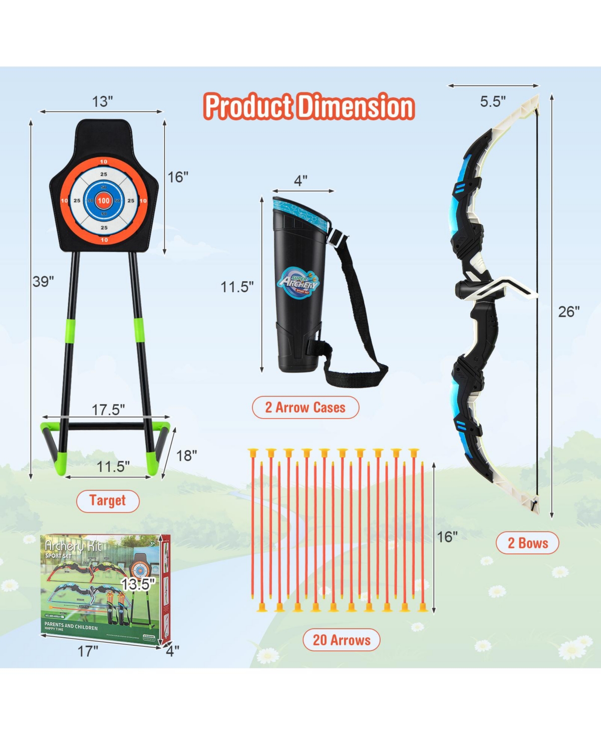 Slickblue Youth Archery Bow Set with Led Light Up Bow and 20 Suction Cup Arrows for Kids
