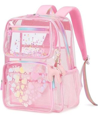 Clear Backpack for School Girls, Heavy Duty TPU Transparent Backpack Stadium Events Approved, Clear Bookbag