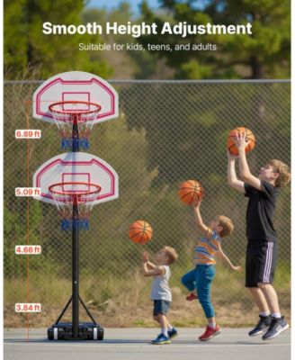 Kids Basketball Hoop, 5.2-6.9 ft Height Adjustable Stand with Rolling Wheels, Nylon Net, Portable Backboard Set