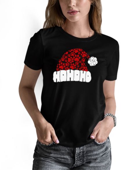 Женский свитер LA Pop Art Paw Print Santa Hat Word Art Pullover Top, цвет: Чёрный