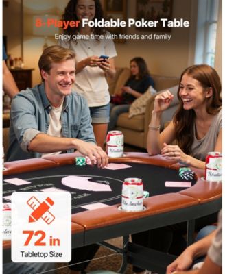 Foldable Poker Table for 8 Players with Cup Holders and Padded Rails