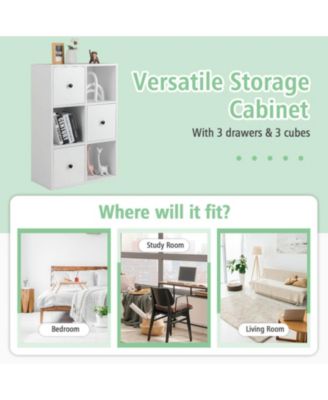 3-Tier Cube Bookshelf with Drawers and Wall Anchor