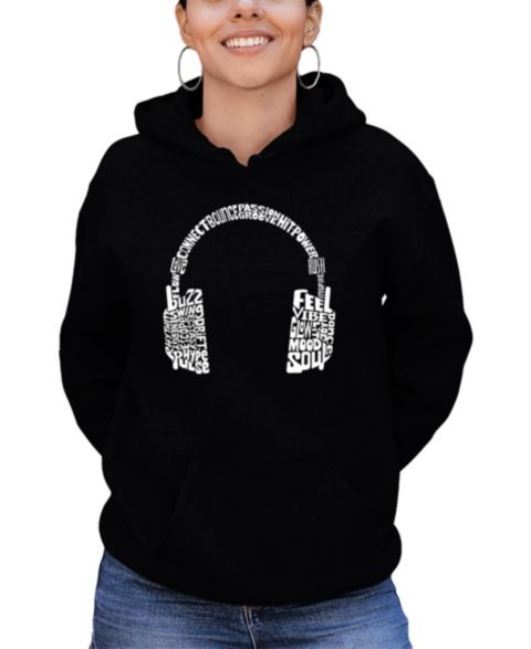 Женское худи LA Pop Art Mood Headphones Word Art Hooded, цвет: Чёрный