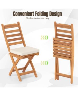 Set of 2 Folding Acacia Wood Patio Dining Chairs with Cushioned Seats