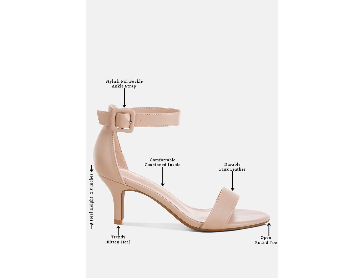Женские сандалии London Rag Feruda Faux Leather Kitten Heel, цвет: Бежевая искусственная кожа — фото 4