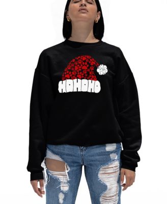 Women's Paw Print Santa Hat Word Art Crewneck Sweatshirt