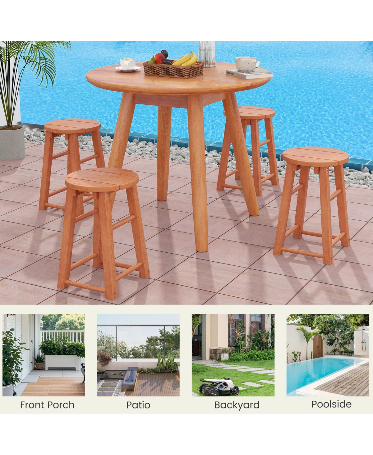 Gouun 18-Inch Wood Bar Stools Set of 2 with Round Seat and Footrest