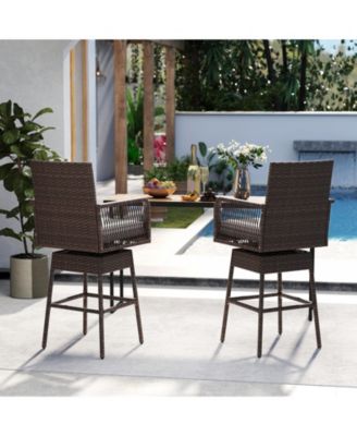 Wicker Swivel Bar Stools with Cross-Woven Armrests and Cushion