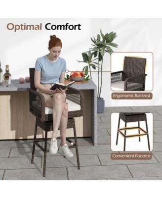 360-Degree Swivel PE Rattan Bar Stool with Cross-Woven Armrests and Removable Seat Cushion