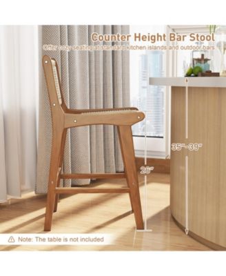Counter Height Wicker Stool with Teak Wood Frame and Contoured Backrest