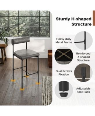 Upholstered Counter Height Bar Stool Set of 2 with Padded Backrest and Metal Frame