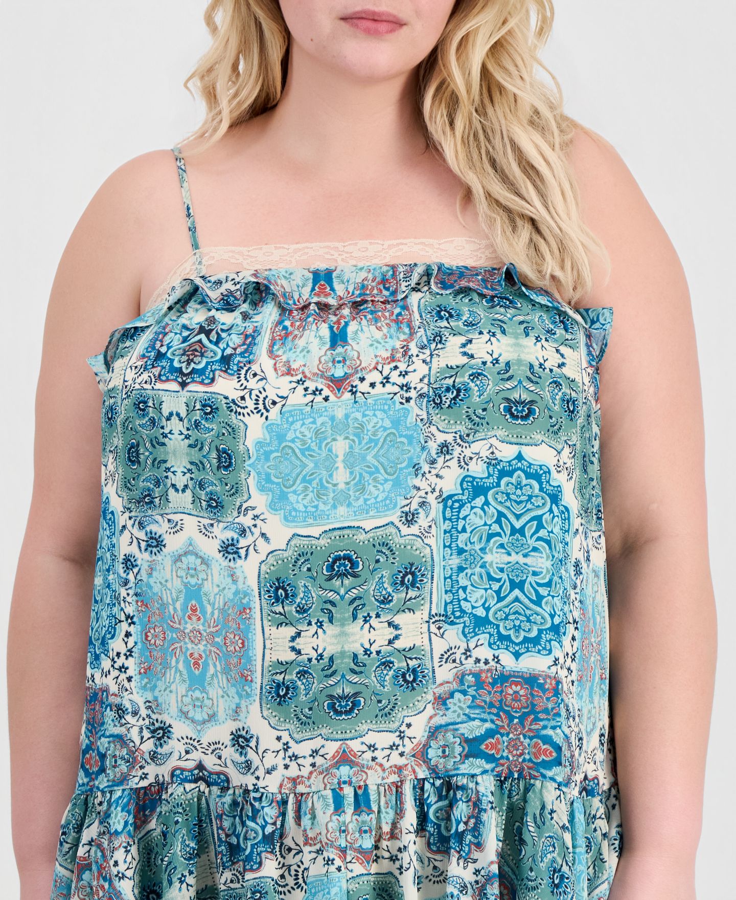 Женское платье And Now This Trendy Plus Size Handkerchief-Hem Mini, цвет: Синий с принтом — фото 4