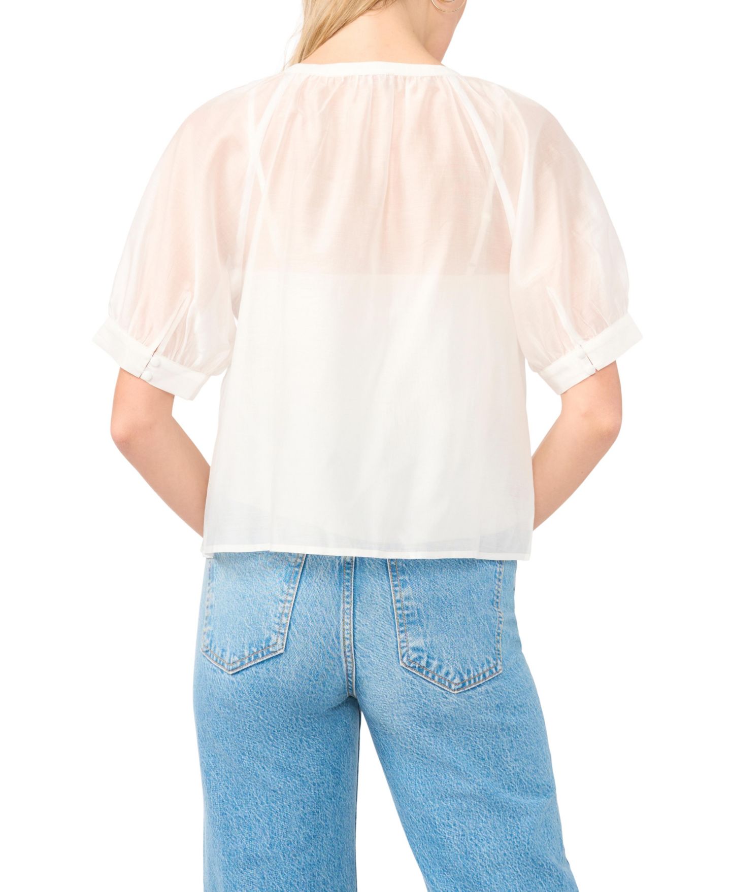 Женский топ Vince Camuto Crewneck Button-Down Short-Sleeve Flowy Top, цвет: Белый — фото 4