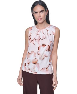 Women's Pleated Crewneck Sleeveless Top