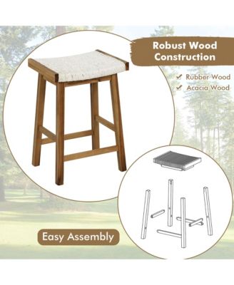 Set of 4 Saddle Bar Stools 25.5'' Counter Height Dining Stools w/ Seaweed Woven Seat