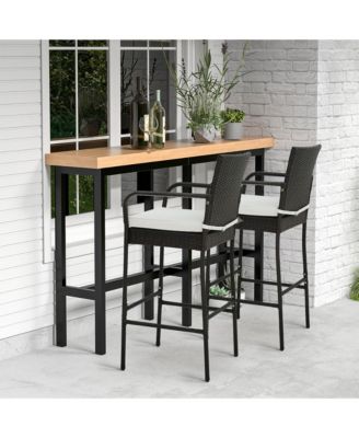 4PCS Patio PE Wicker Bar Chairs Counter Height Barstools With Armrests and Cushions