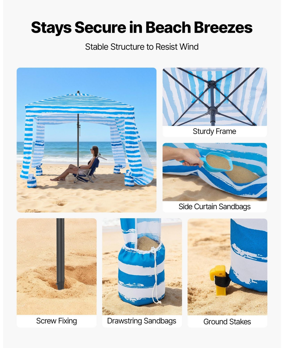 Mecale 6 x 6 Ft Beach Cabana with Side Wall and Upf 50+ Protection