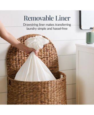 Half Moon Laundry Hamper w/ Lid, Half Round Laundry Basket, w/ Removable Liner & Handles